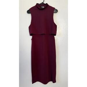 Womens Burgundy Sleeveless Cutout Sheath Dress Knee Length Party Cocktail Sz M